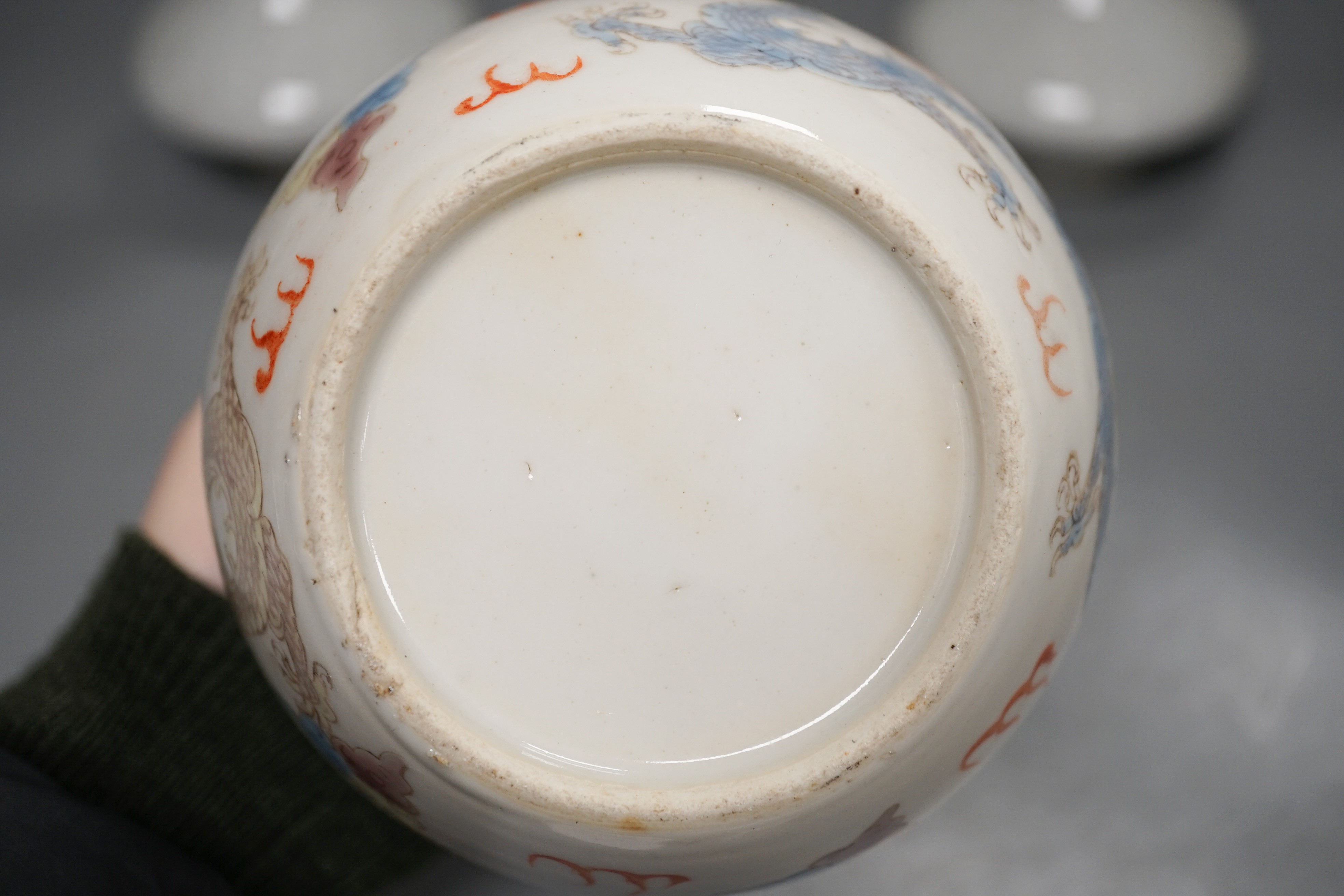 A Chinese enamelled porcelain 'dragon' jar and two crackleglaze bottle vases, tallest 19cm